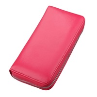 Large Capacity Credit Card Wallet - Leather Secure RFID Wallet for Women 36 Slots- Rose Red