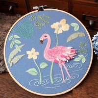Embroidery Starter Kit with Pattern and Instructions, Cross Stitch Set, Stamped Embroidery Kits DIY Embroidery Clothes - Flamingo Blue