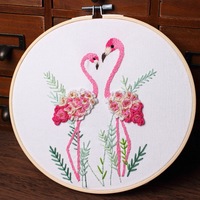 Embroidery Starter Kit with Pattern and Instructions, Cross Stitch Set, Stamped Embroidery Kits DIY Embroidery Clothes - Flamingo White