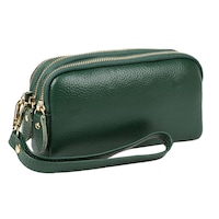 Ladies 3 Zipper Genuine Leather Wallet RFID Blocking Purse Credit Card Clutch - Green