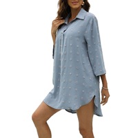 Womens Fall Summer Deep V Neck Ruffle Long Sleeve Floral Print Mini Dress - Light Blue