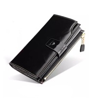 Womens Leather Wallets RFID Blocking Large Capacity Trifold Card Holder Ladies Phone Clutch- Black