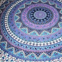 Mandala Tapestry Hippie Indian Round Mandala Beach Blanket Picnic Table Cover Boho Gypsy Cotton Tablecloth Beach Towel- Version 1 (Blue)