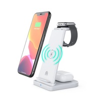 Wireless Charger Stand, 3 in 1 Fast Wireless Charging Station Dock for Apple Watch, Airpods, iPhone- White