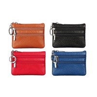 Women's Genuine Leather Coin Purse Mini Pouch Change Wallet with Key Ring
