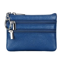 Women's Genuine Leather Coin Purse Mini Pouch Change Wallet with Key Ring- Royal Blue