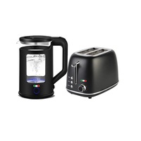 Vintage Electric 1.7L Glass Kettle and 2 Slice Toaster Combo Stainless Steel Black