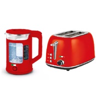 Vintage Electric 1.7L Glass Kettle and 2 Slice Toaster Combo Stainless Steel Red