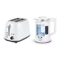 Vintage Electric 1.7L Glass Kettle and 2 Slice Toaster Combo Stainless Steel White