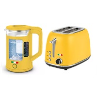 Vintage Electric 1.7L Glass Kettle and 2 Slice Toaster Combo Stainless Steel Yellow