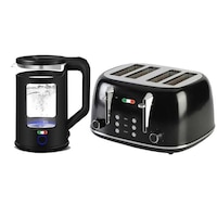 Vintage Electric 1.7L Glass Kettle and Toaster 4 Slice Combo Stainless Steel Black