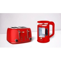 Vintage Electric 1.7L Glass Kettle and Toaster 4 Slice Combo Stainless Steel Red