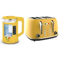 Vintage Electric 1.7L Glass Kettle and Toaster 4 Slice Combo Stainless Steel Yellow