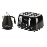 Vintage Electric Kettle and Toaster Combo Black Stainless Steel