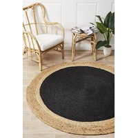 Rug Culture Black Hand Braided Jute Modern Flatwoven Round Rug