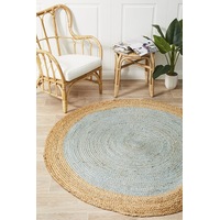 Rug Culture Blue Hand Braided Jute Coastal Flatwoven Round Rug