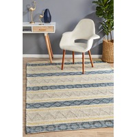 Rug Culture Blue Handmade Wool Cotton & Viscose Coastal Flatwoven Rug