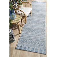 Rug Culture Blue & Natural Indoor/Outdoor Flat Woven Runner Rug