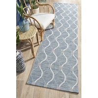 Rug Culture Blue & Natural Trellis Indoor/Outdoor Flat Woven Runner Rug