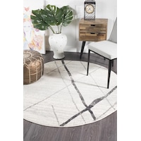 Rug Culture Bone Ivory & Grey Scandi Durable Round Rug