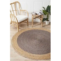 Rug Culture Charcoal Hand Braided Jute Modern Flatwoven Round Rug