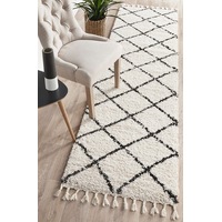Rug Culture Ivory & Black Geometric Modern Shag Rug