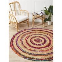 Rug Culture Multi Hand Braided Cotton & Jute Bohemian Flatwoven Round Rug