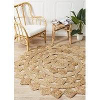 Rug Culture Natural Hand Braided Jute Scandi Flatwoven Round Rug