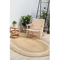 Rug Culture Natural & White Border Hand Braided Jute Oval Rug