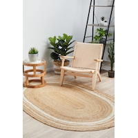 Rug Culture Natural & White Border Hand Braided Jute Oval Rug