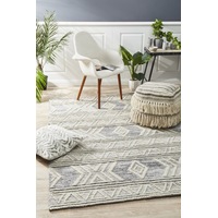 Rug Culture Natural White & Grey Bohemian Wool Textured Rug