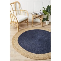 Rug Culture Navy Hand Braided Jute Modern Flatwoven Round Rug