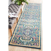 Rug Culture Navy & Multi Wreath Vintage Look Runner Rug