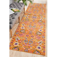Rug Culture Rust & Multi Floral Field Vintage Look Runner Rug