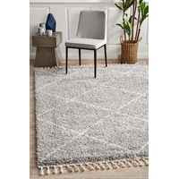 Rug Culture Silver & Ivory Geometric Modern Shag Rug