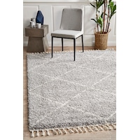 Rug Culture Silver & Ivory Geometric Modern Shag Rug
