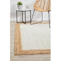 Rug Culture White & Natural Border Hand Braided Jute Rug
