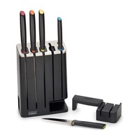 Joseph Joseph Elevate Knives SlimBlock Stainless Steel 5 Piece Kitchen Knife Block Set with ceramic sharpener - Black
