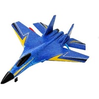 Remote Control Fighter Jet Glider - LED Lights - Foam RC Airplane Toy - 2.4G Remote-Controlled Drone - Blue