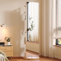 Full Length Floor Mirror with Hangers and Shelf/Body Mirrors/Large Mirror/Natural