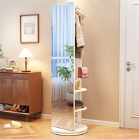 Full Length Floor Mirror with Hangers and Shelf/Body Mirrors/Large Mirror/White