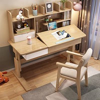 Warnke Height-Adjustable Study Desks/Solid Wood Study Desk with Shelf/Home Office
