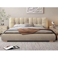 Moushy Luxurious Beige Leathaire Bed Frame Queen/ King/ Steel legs