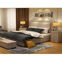 Nailhead Beige Fabric Tufted Bed Frame Queen/ King