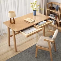 Solid Wood Study Desk with Drawers/Rubberwood/Minimal Assembly/Natural Wood Colour