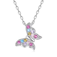 Sterling Silver Rainbow Butterfly Hypoallergenic Necklace