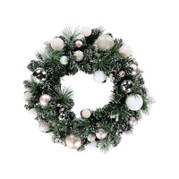 White Tip Pine Wreath With Rose Gold, Champagne, Pink & White Baubles - 60cm