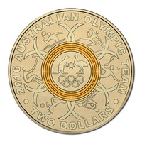 $2 2016 Olympic Yellow Coloured Lightly circulated coin