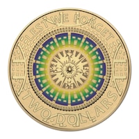 $2 2017 Lest We Forget Coloured Coin anzac uncirculated from RAM roll mosaic