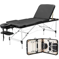 3 Fold Portable Massage Table 75cm Wide Foldable Aluminium Beauty SPA Treatment Waxing Lift Up Massage Bed Desk - Black